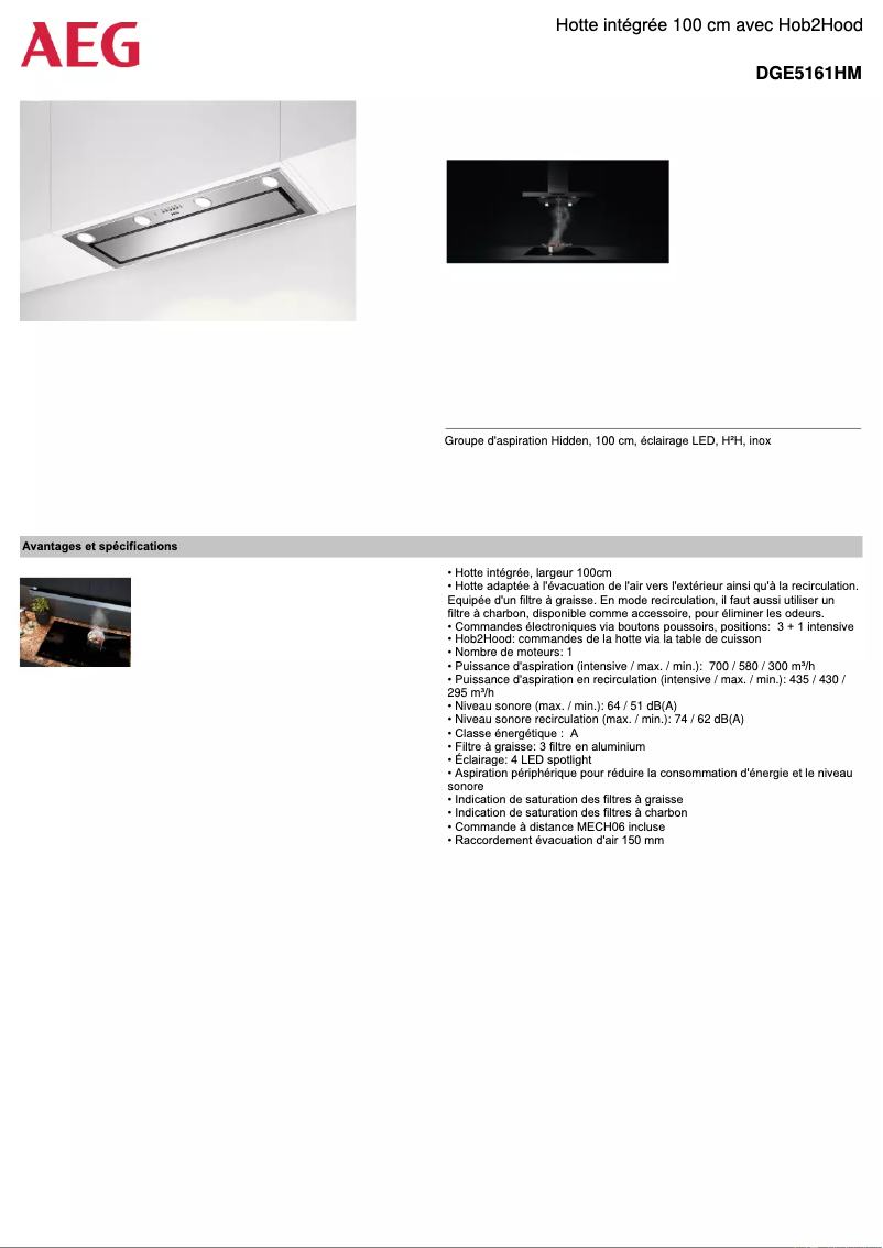 Page 1 de la notice Fiche technique AEG DGE5161HM
