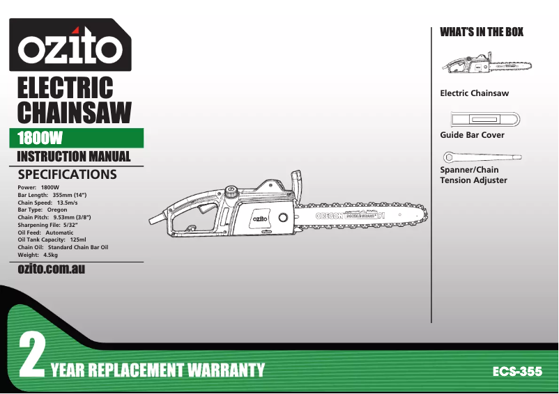 Page 1 de la notice Manuel utilisateur Ozito ECS-355