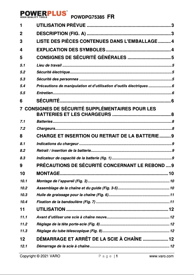 Page n°1 - Manuel utilisateur PowerPlus POWDPGSET42