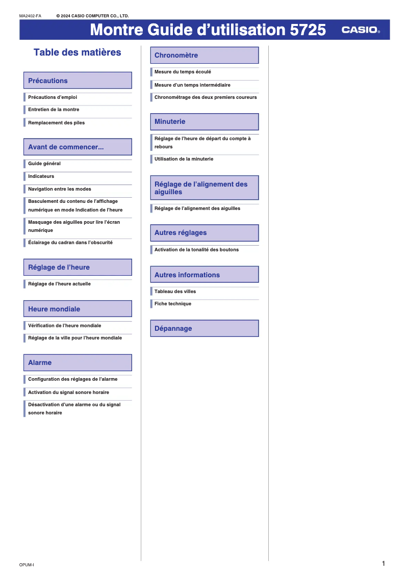 Image de la première page du manuel de l'appareil G-Shock GA-2300