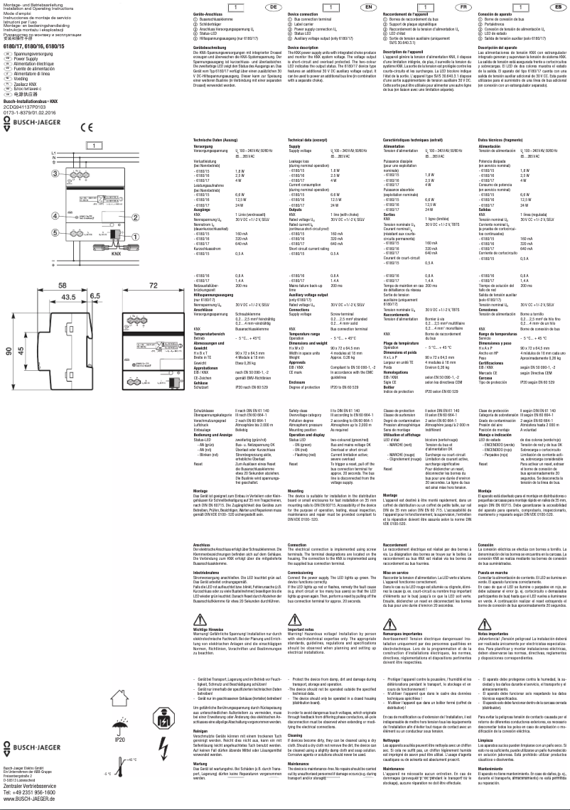 Page 1 de la notice Manuel utilisateur Busch-Jaeger 2CKA006180A0026