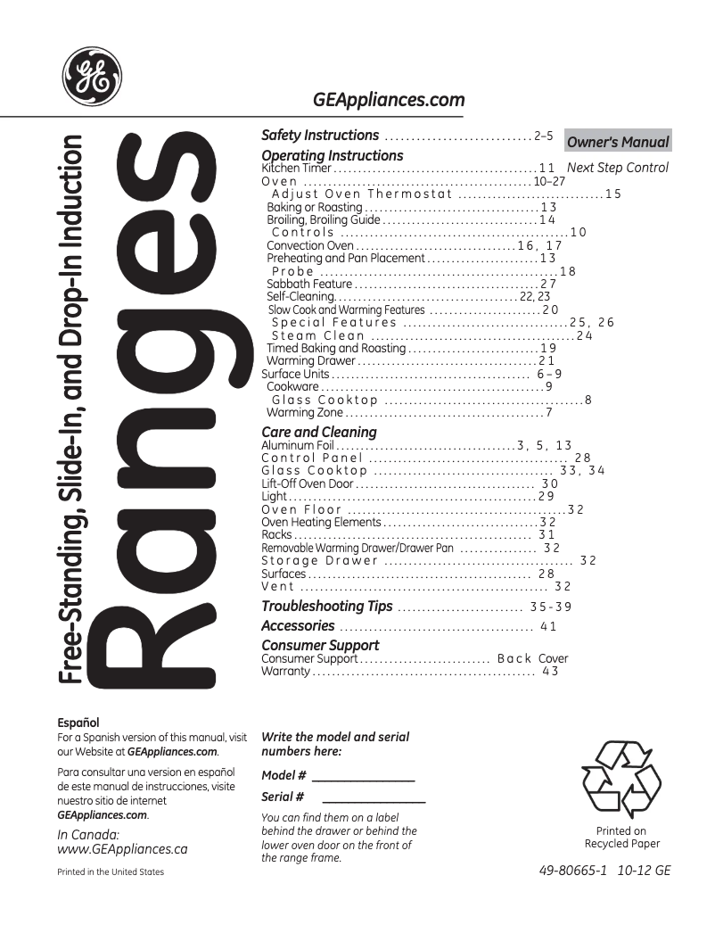 Image de la première page du manuel de l'appareil Profile PHS925STSS