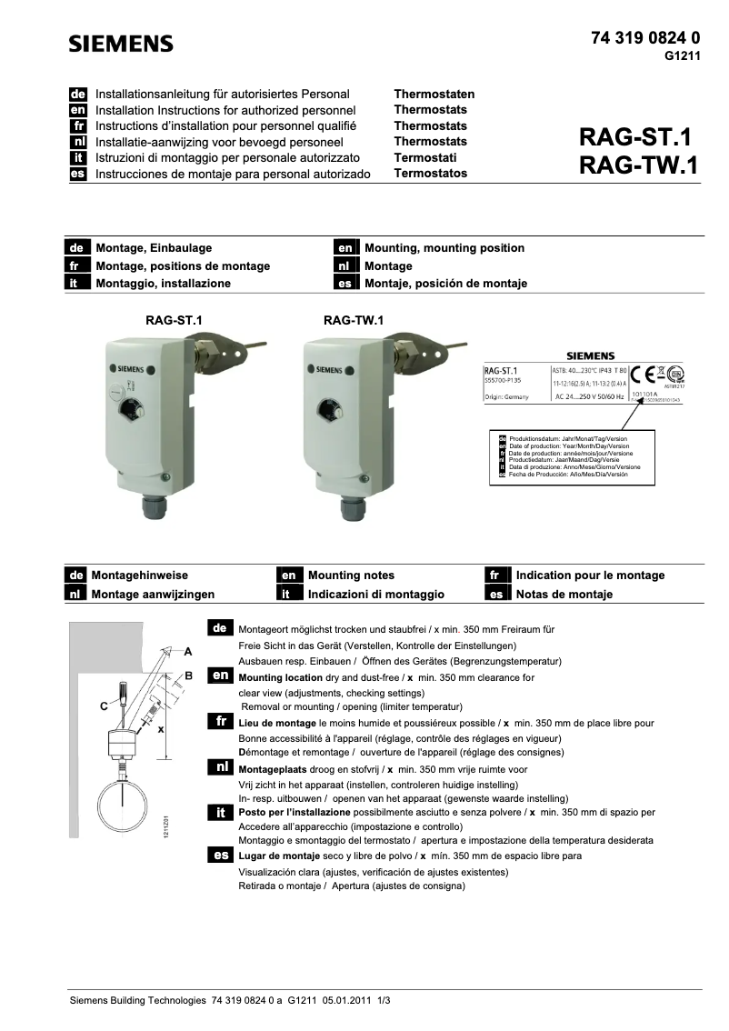 Page 1 de la notice Manuel utilisateur Siemens RAG-ST.1