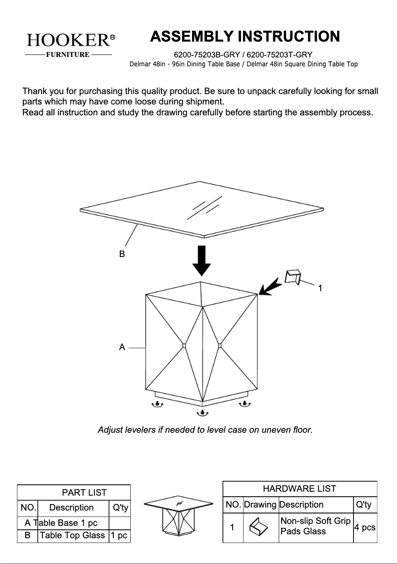 Page n°1 - Manuel utilisateur Hooker 6200-75203B-GRY