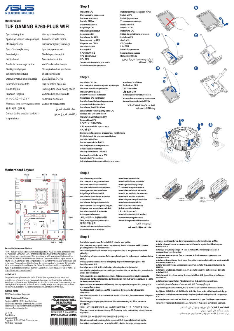 Page 1 de la notice Guide de démarrage rapide Asus TUF Gaming B760-PLUS WIFI