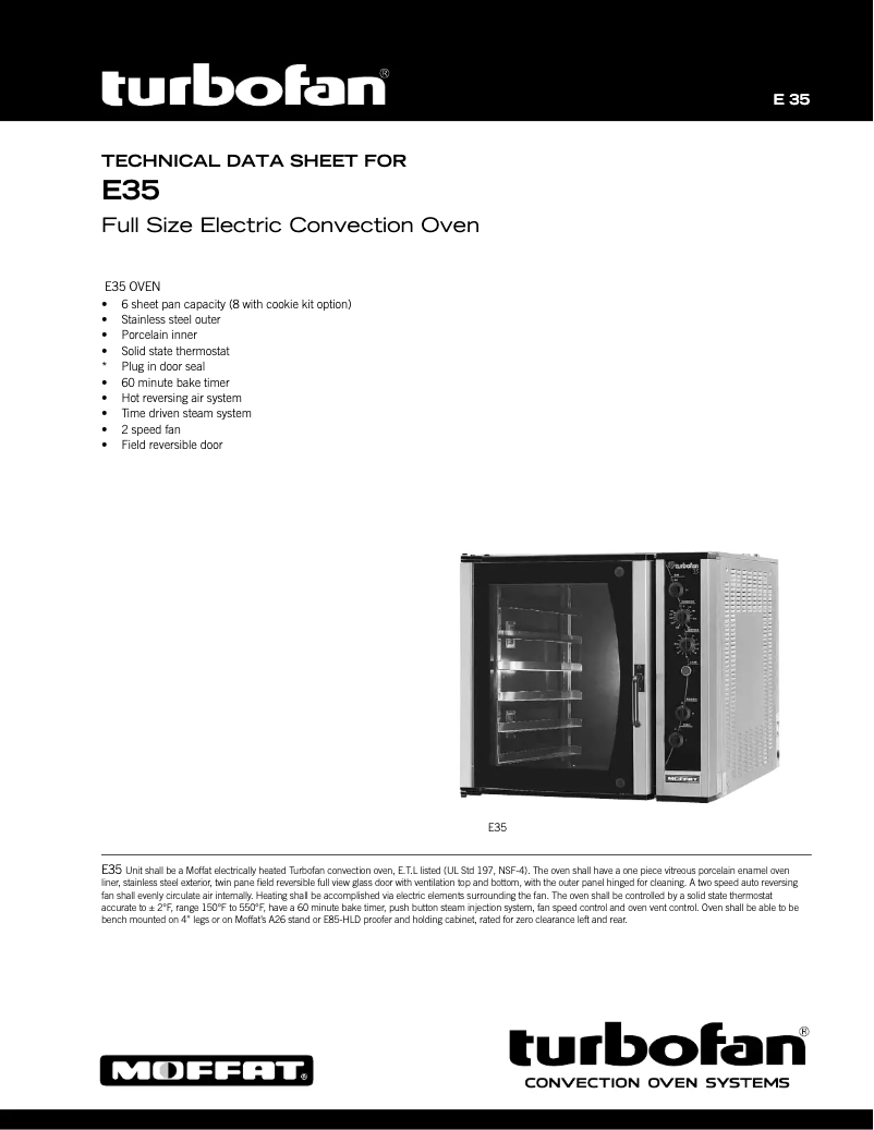 Page 1 de la notice Manuel utilisateur Moffat Turbofan E35