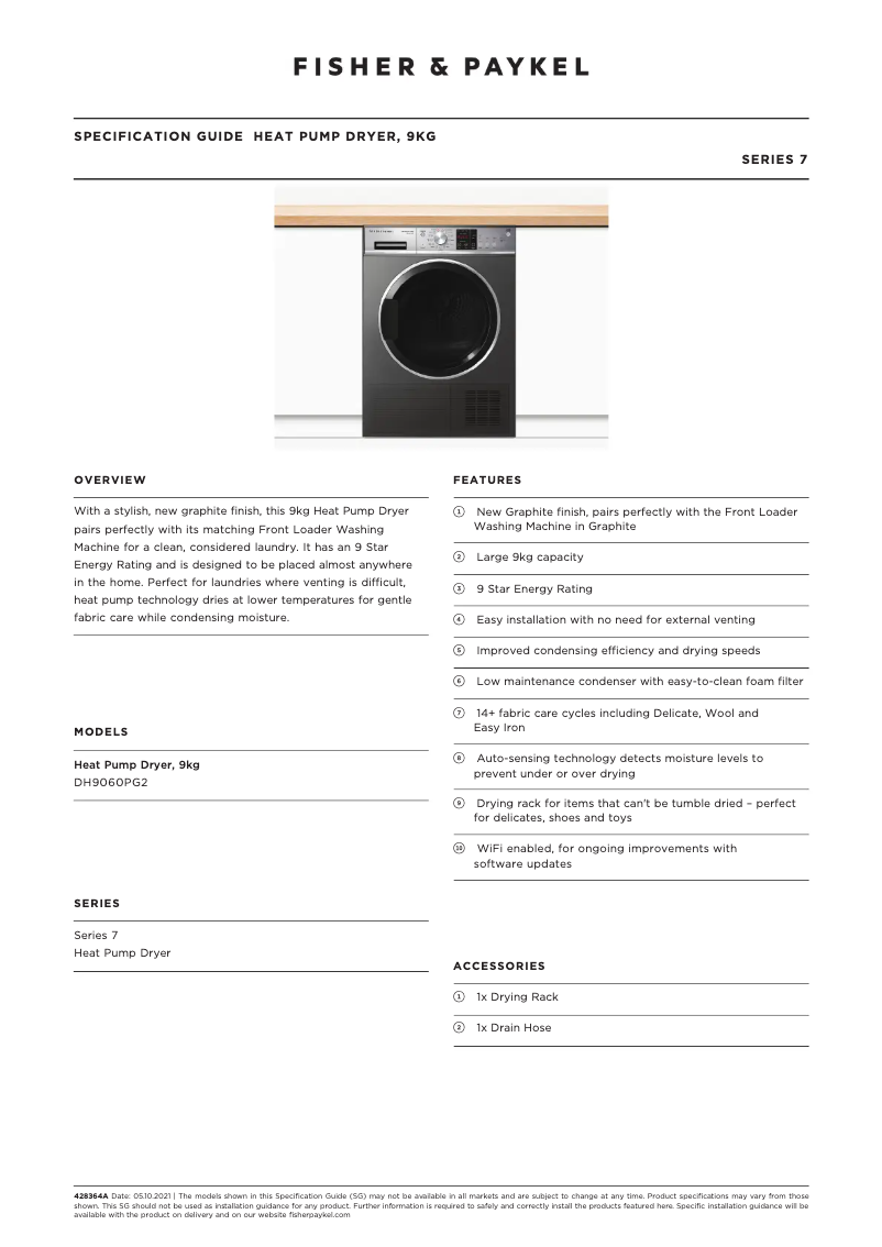 Page 1 de la notice Fiche technique Fisher & Paykel DH9060PG2