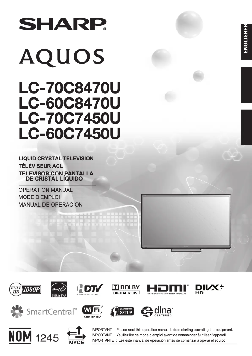 Page 1 de la notice Manuel utilisateur Sharp AQUOS LC-70C7450U