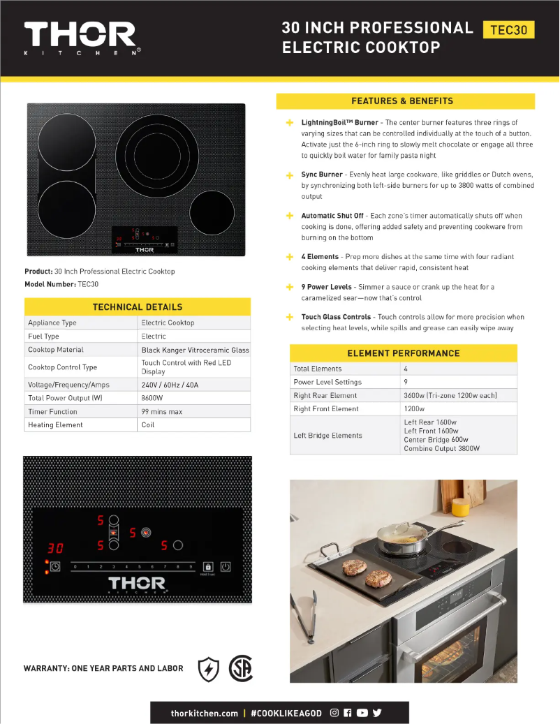 Página 1 del manual Ficha técnica Thor TEC30