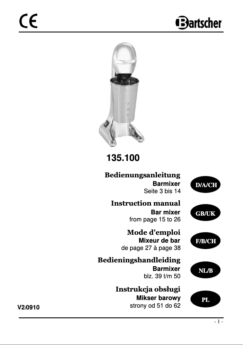 Page 1 de la notice Manuel utilisateur Bartscher 135100