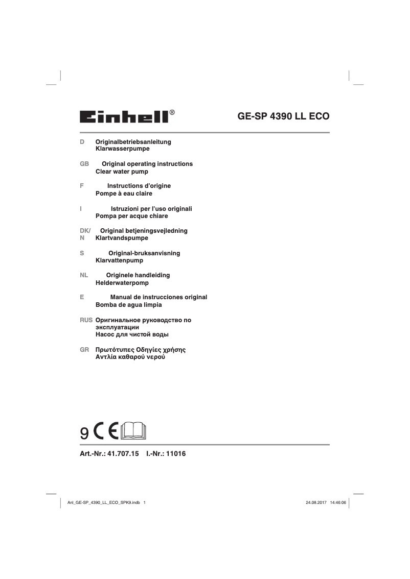 Page n°1 - Manuel utilisateur Einhell GE-SP 4390 LL ECO
