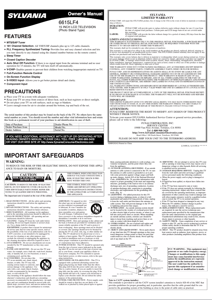 Page 1 de la notice Manuel utilisateur Sylvania 6615LF4