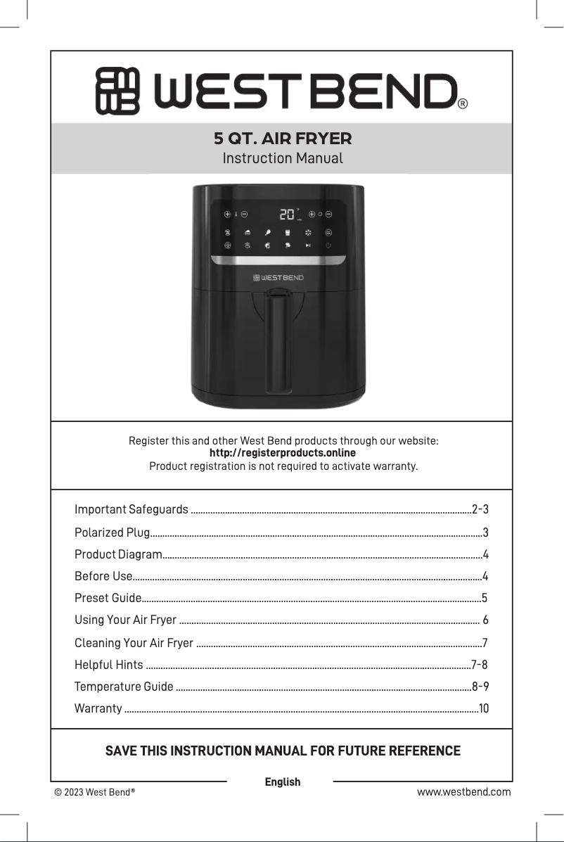 Page n°1 - Manuel utilisateur WestBend AFWB5QBK13