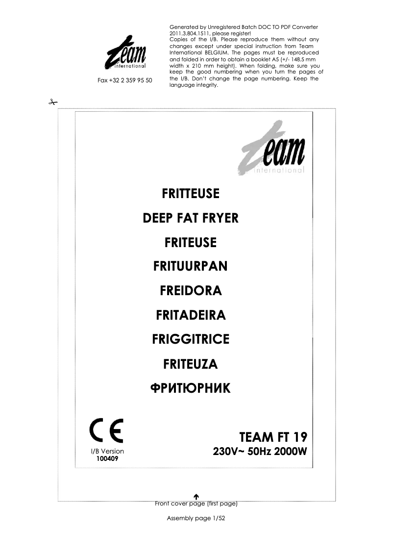 Image de la première page du manuel de l'appareil FT 19