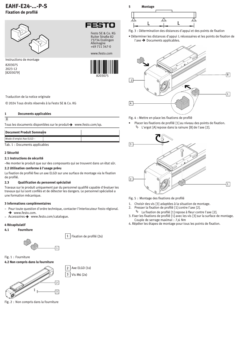 Page 1 de la notice Manuel utilisateur Festo EAHF-E24-60-P-S