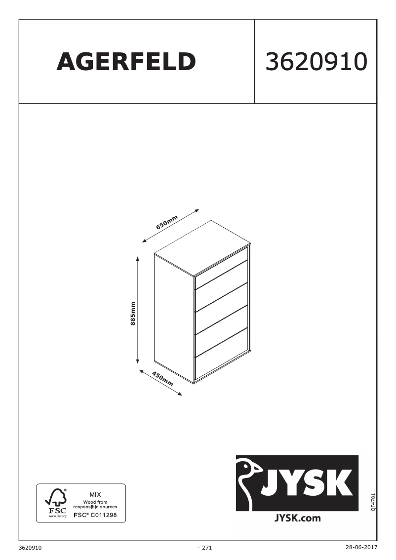 Page 1 de la notice Manuel utilisateur JYSK Agerfeld (65x111x45)