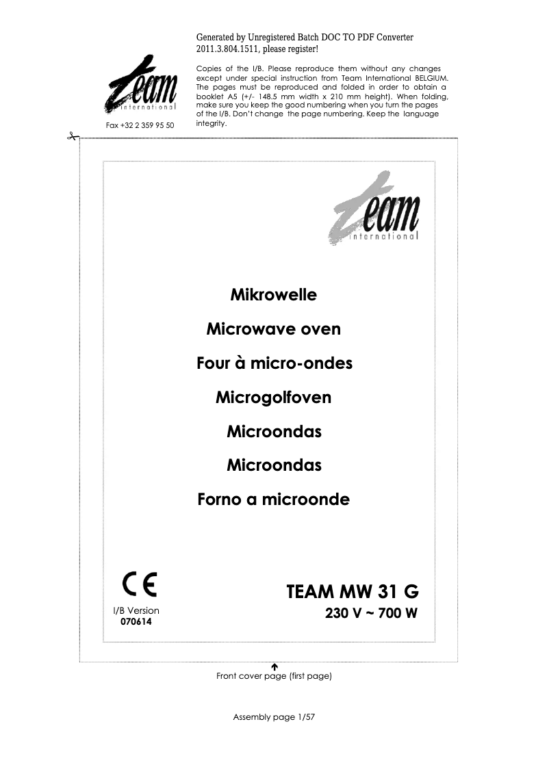 Imagen de la primera página del manual del dispositivo MW 31