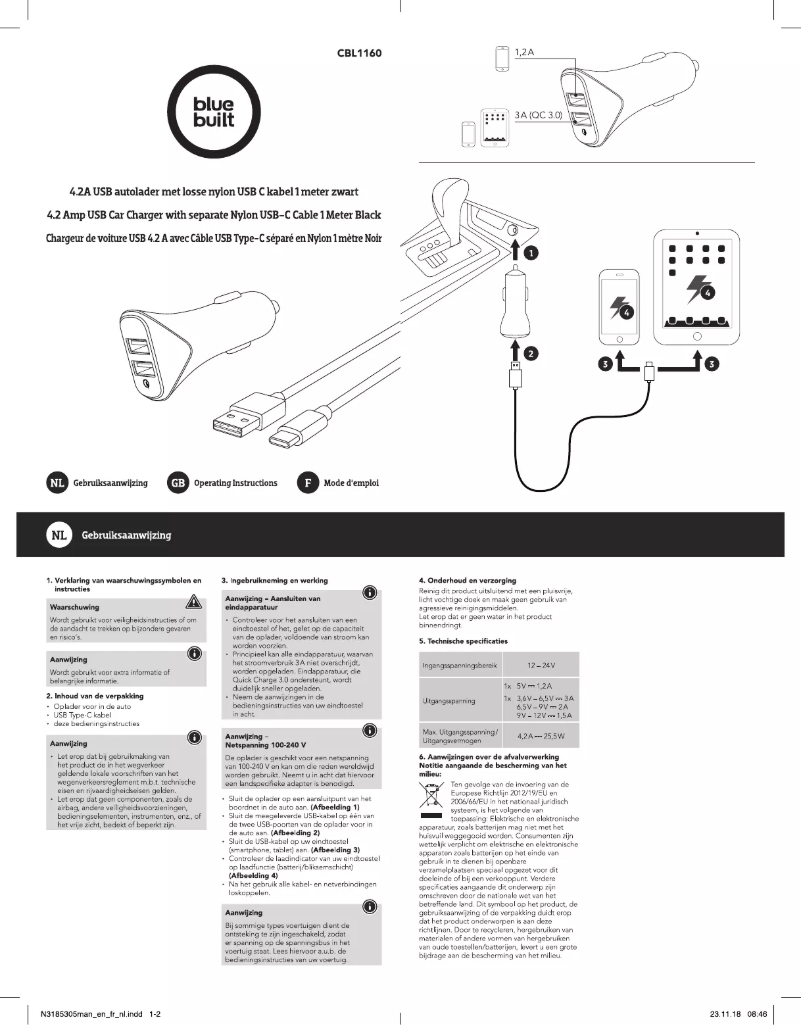 Page 1 de la notice Manuel utilisateur BlueBuilt CBL1160