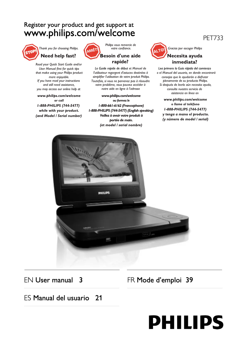 Page 1 de la notice Manuel utilisateur Philips PET733