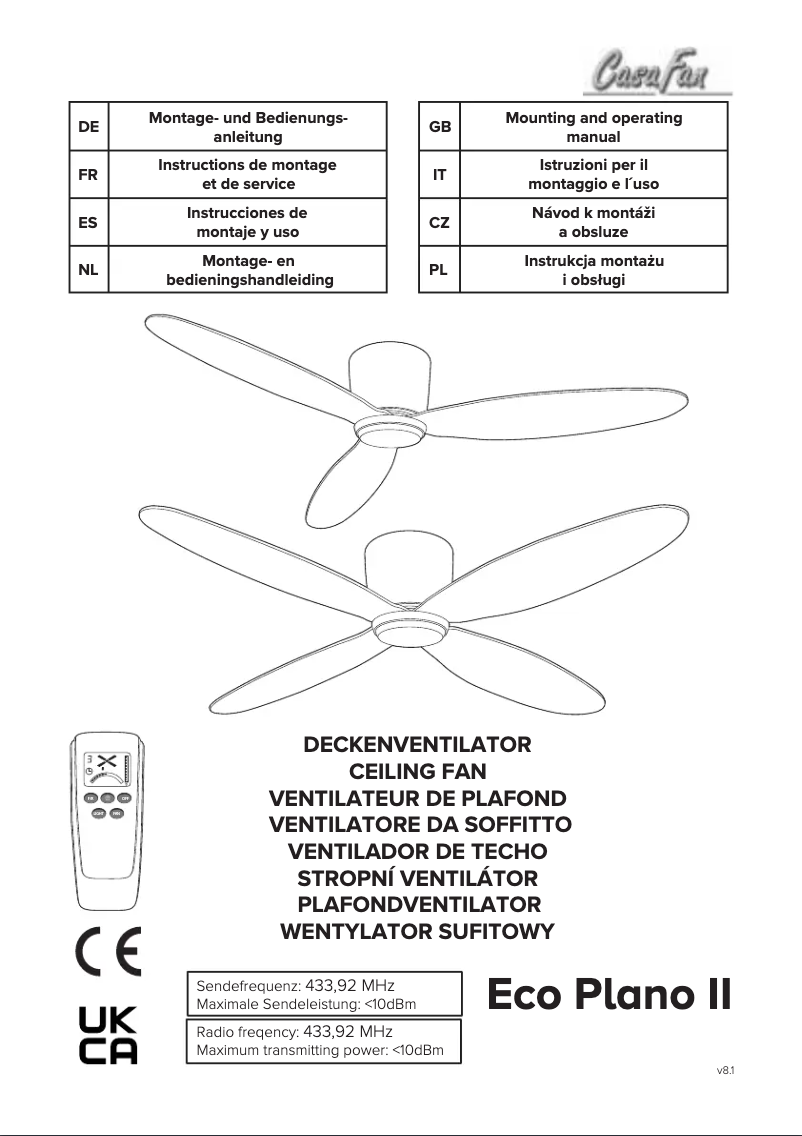 Page n°1 - Manuel utilisateur CasaFan Eco Plano II