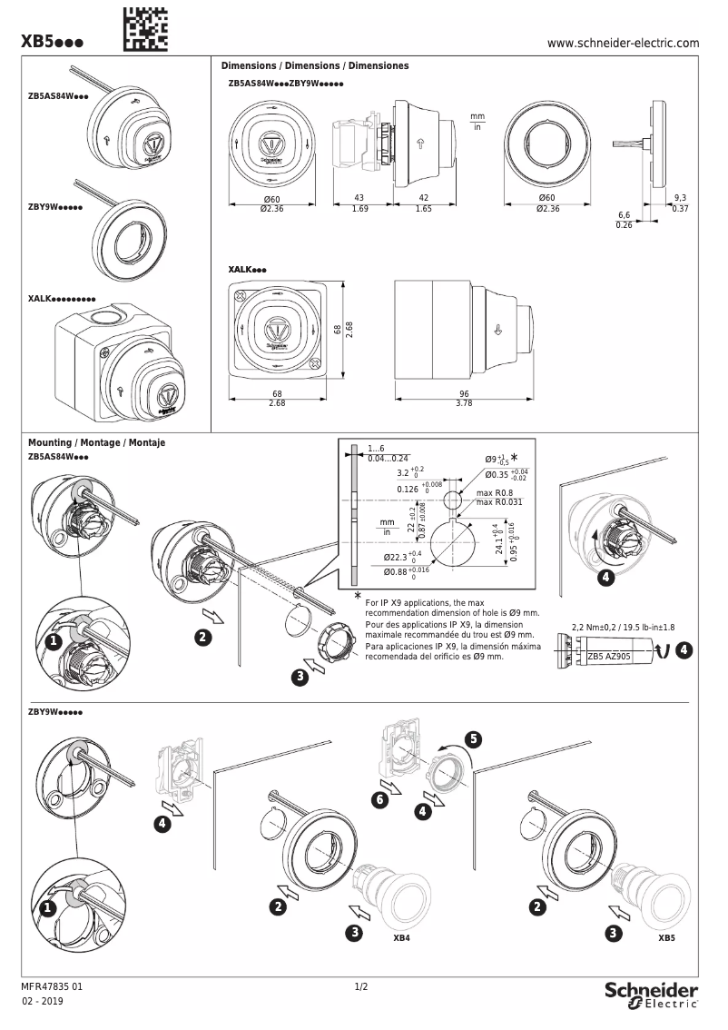 Page 1 de la notice Manuel utilisateur Schneider XALK84W3BE