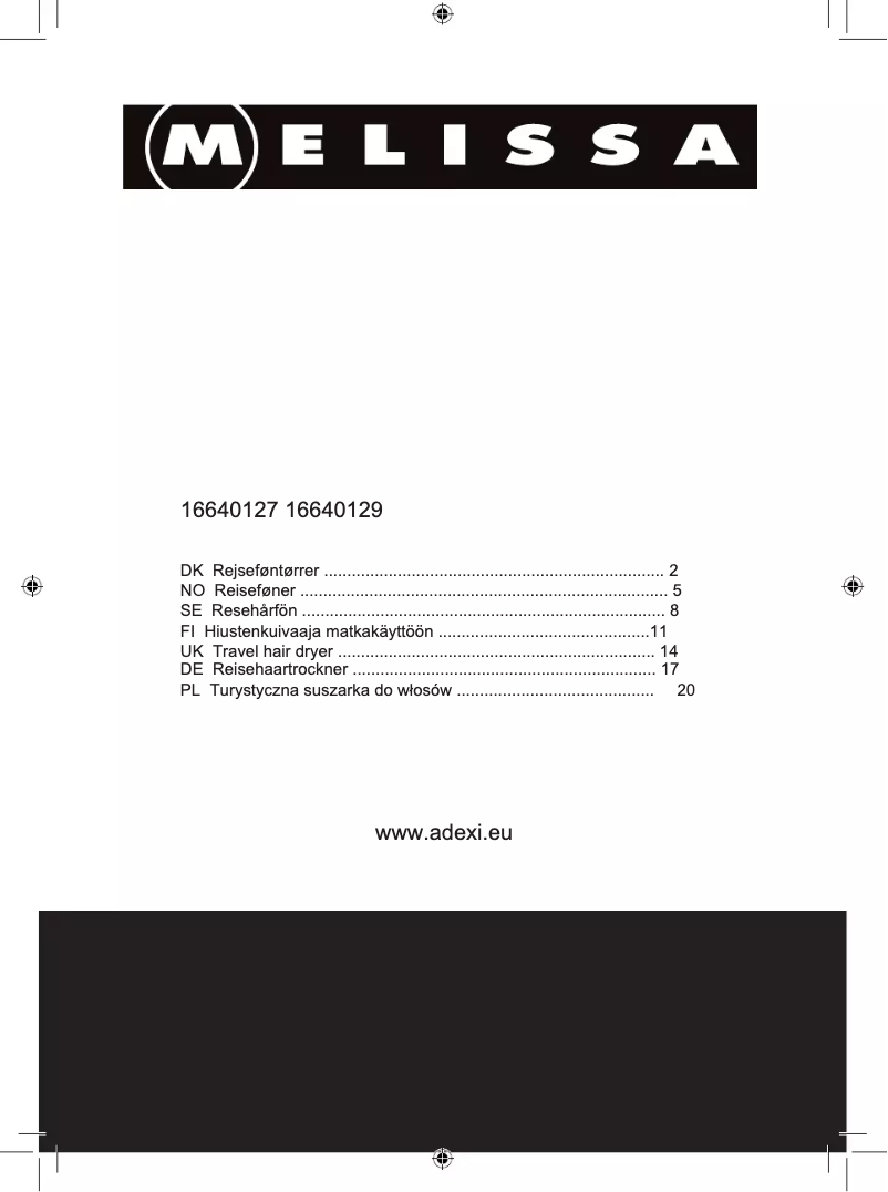 Page n°1 - Manuel utilisateur Melissa 16640129