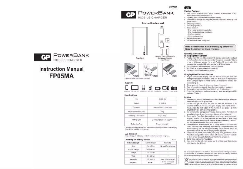 Image de la première page du manuel de l'appareil PowerBank FP05MA