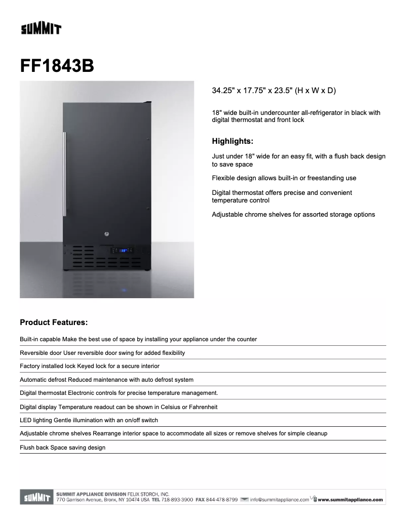 Page 1 de la notice Fiche technique Summit FF1843B