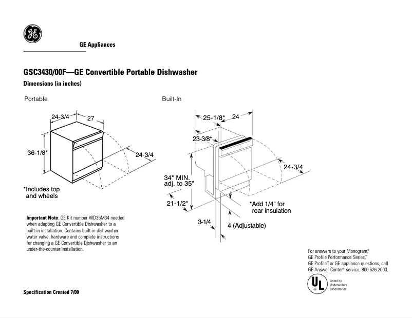 Página 1 del manual Ficha técnica GE GSC3400FBL