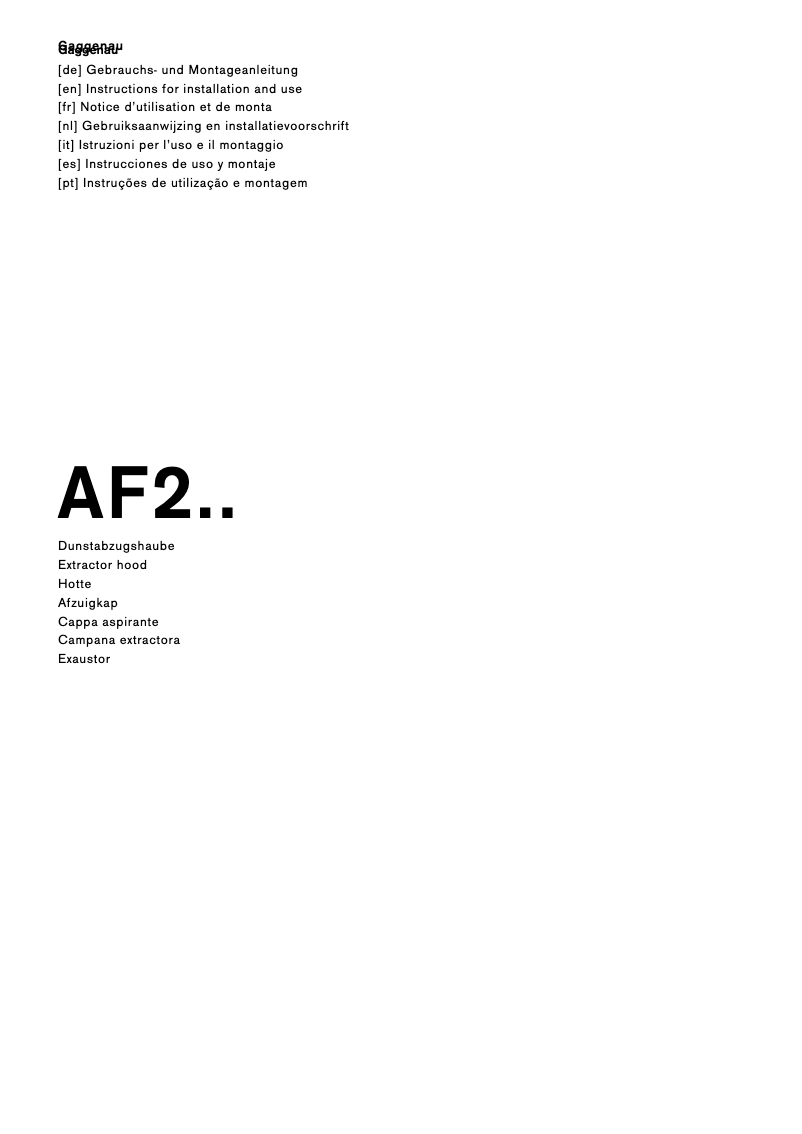 Page 1 de la notice Mode d'emploi Gaggenau AF200160