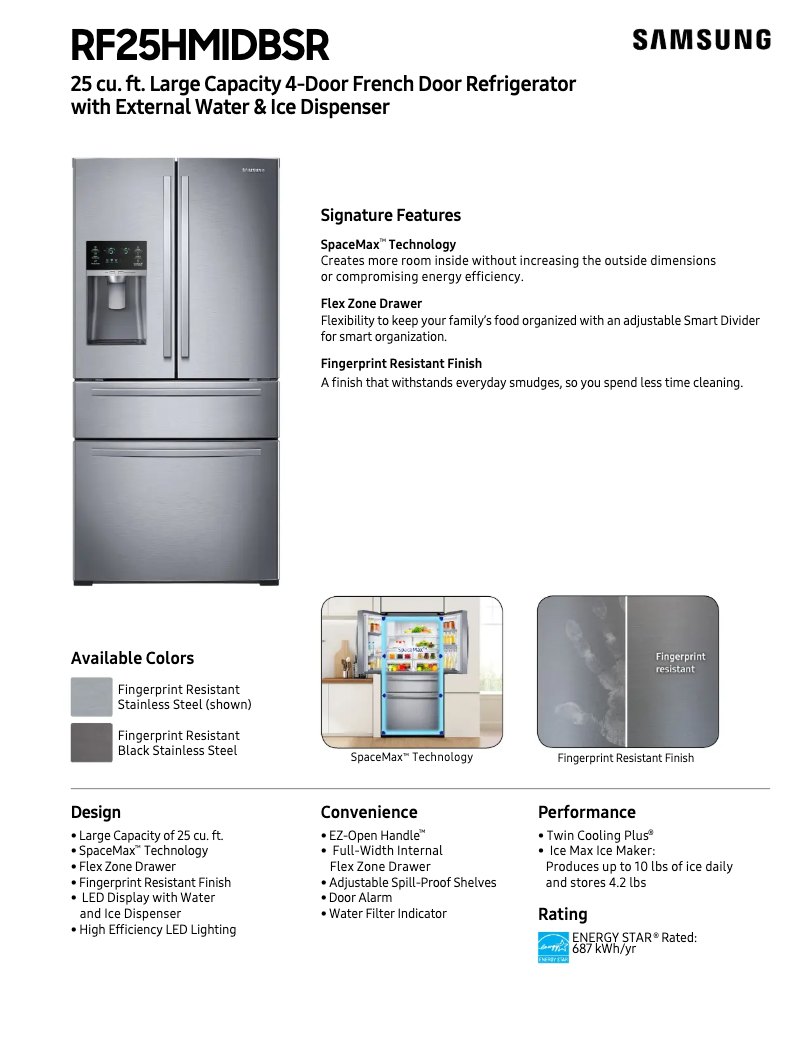 Page n°1 - Fiche technique Samsung RF25HMIDBSG