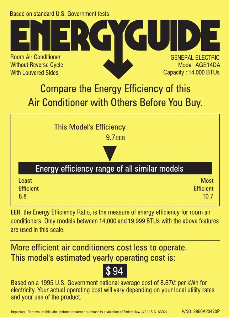 Página 1 del manual Etiqueta energética GE A14DA