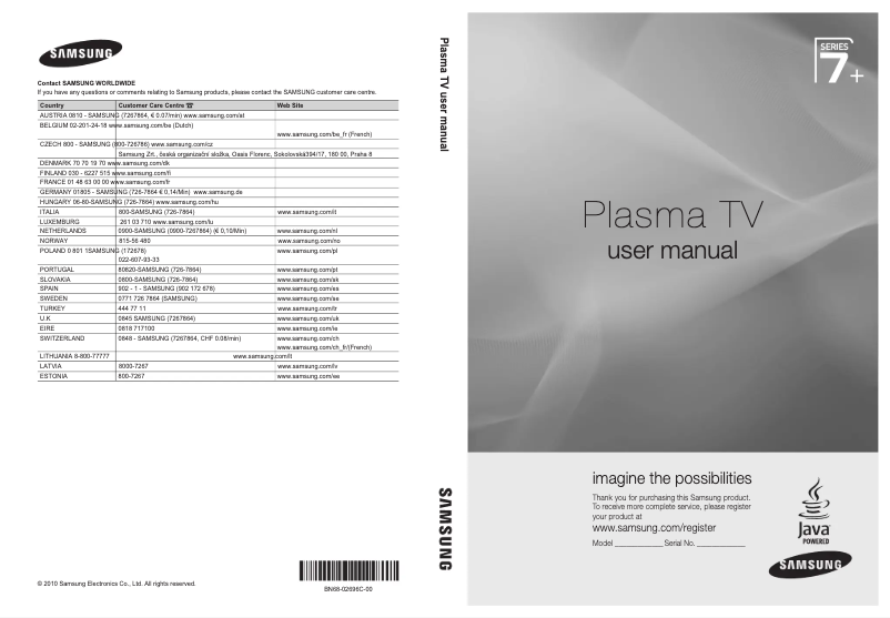 Page 1 de la notice Manuel utilisateur Samsung PS63C7700