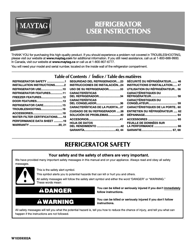 Page n°1 - Manuel utilisateur Maytag M9BXXGMYM