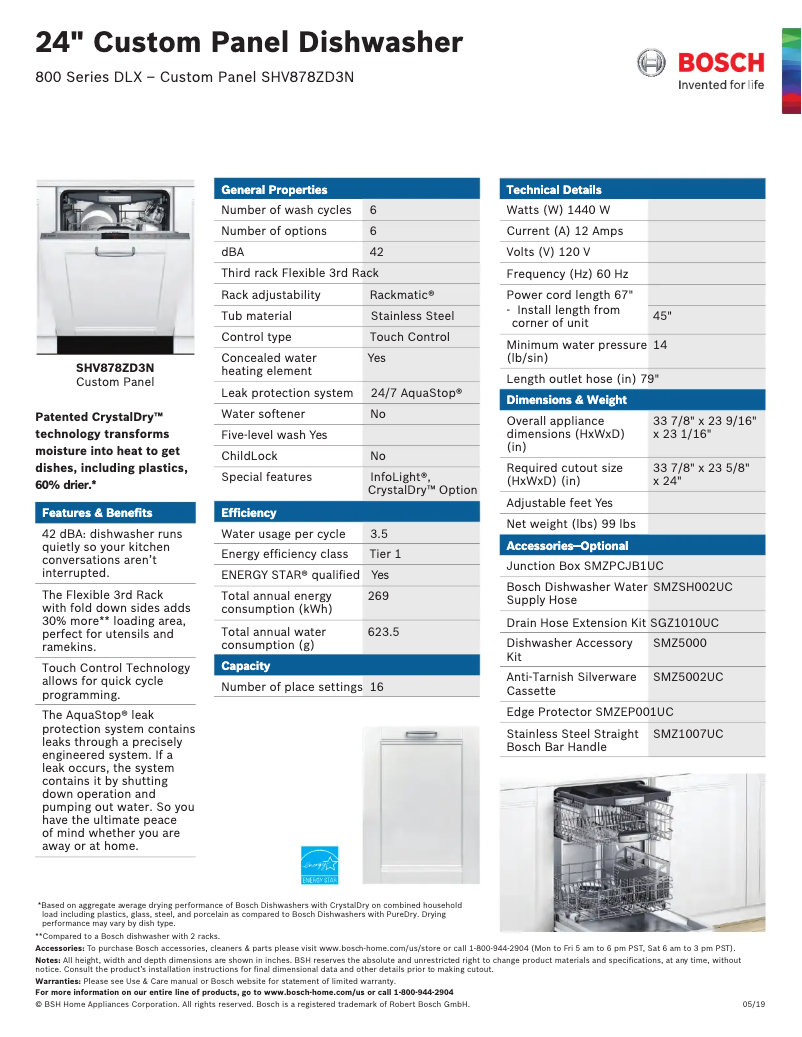 Page 1 of the manual Technical Sheet Bosch SHV878ZD3N