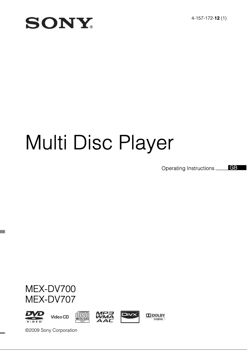 Page 1 de la notice Manuel utilisateur Sony MEX-DV700