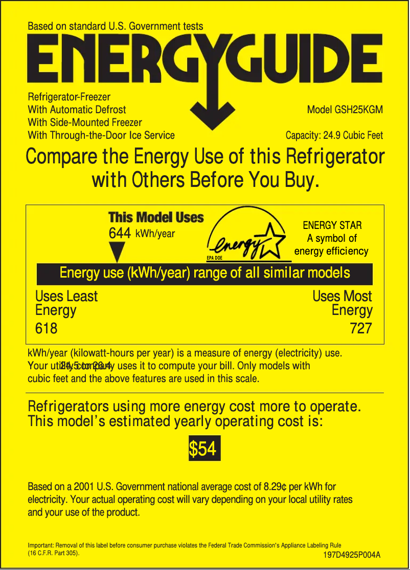 Página 1 del manual Etiqueta energética GE GSH25KGMCC