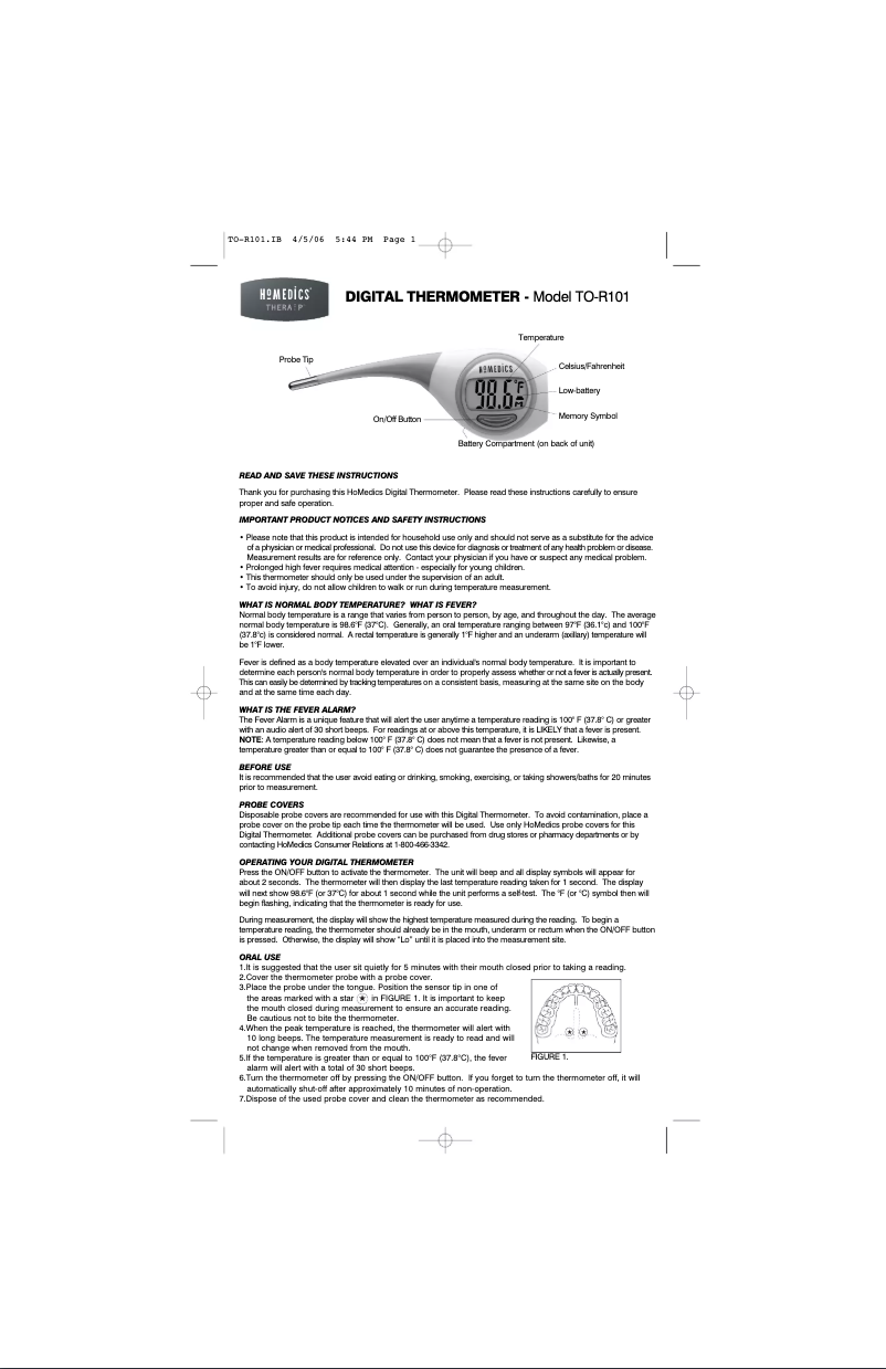 Image de la première page du manuel de l'appareil TO-R101