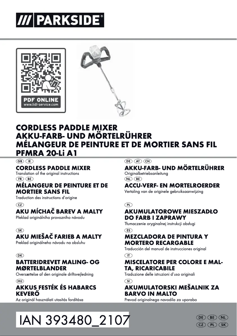 Image de la première page du manuel de l'appareil PFMRA 20-Li A1