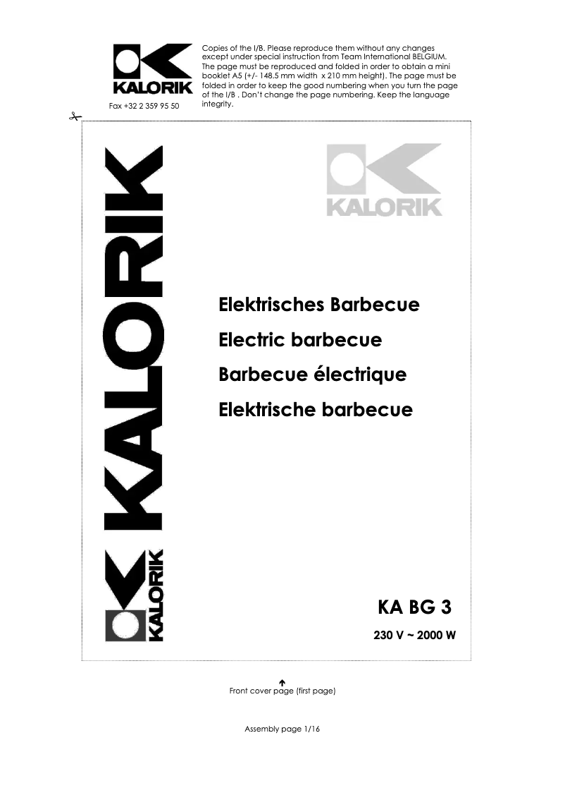 Image de la première page du manuel de l'appareil KA BG 3