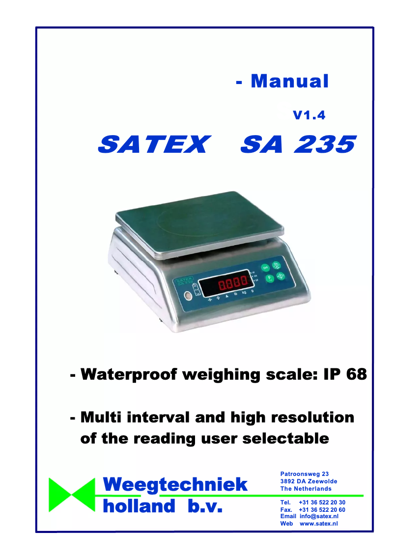 Page n°1 - Manuel utilisateur Satex SA 235