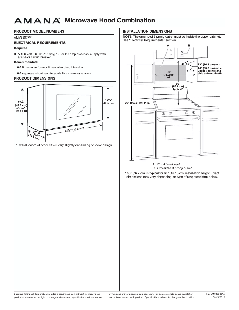 Page n°1 - Fiche technique Amana AMV2307PFW