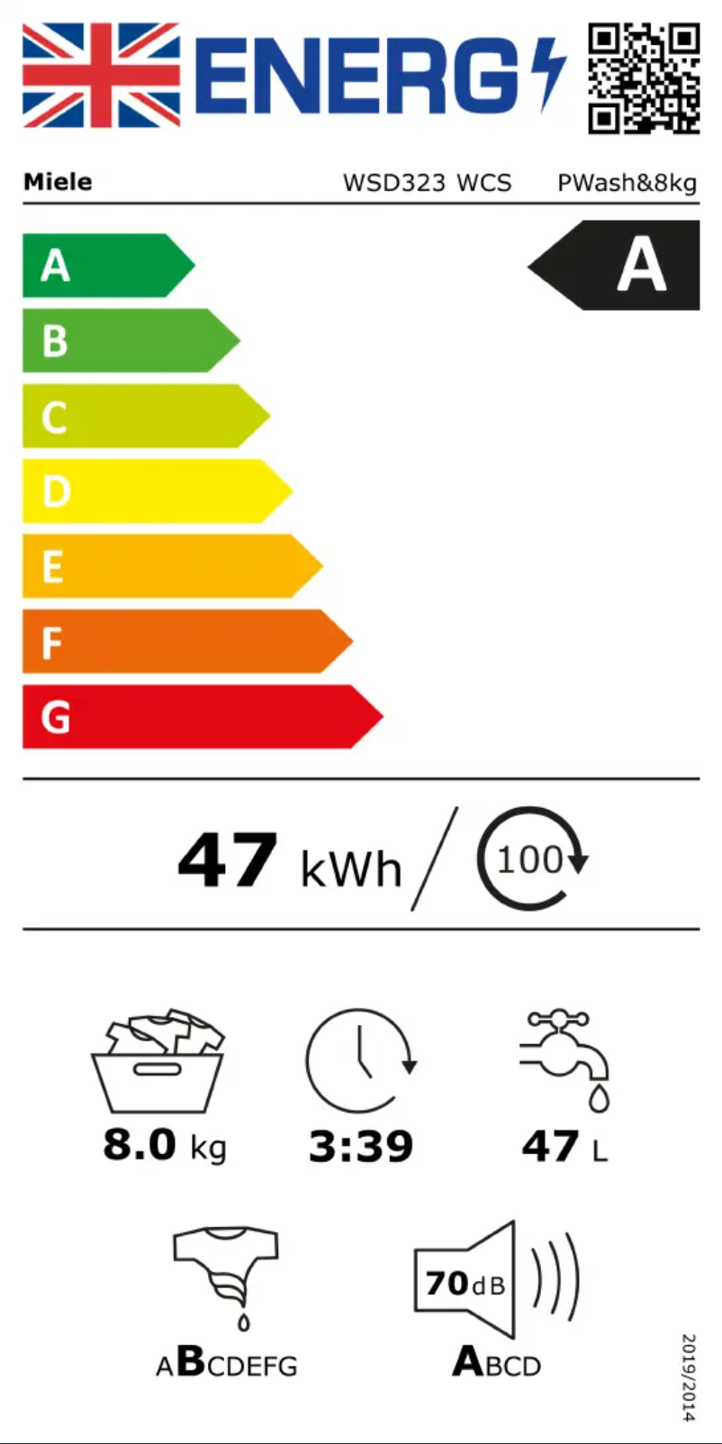 Page n°1 - Label énergétique Miele WSD323 WCS PWASH&8KG