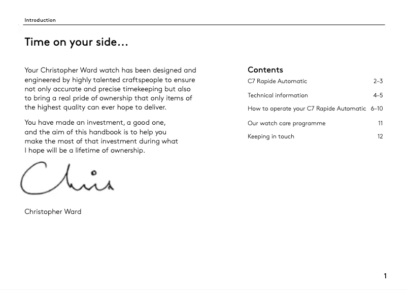 Page 1 de la notice Manuel utilisateur Christopher Ward C7 Rapide Automatic