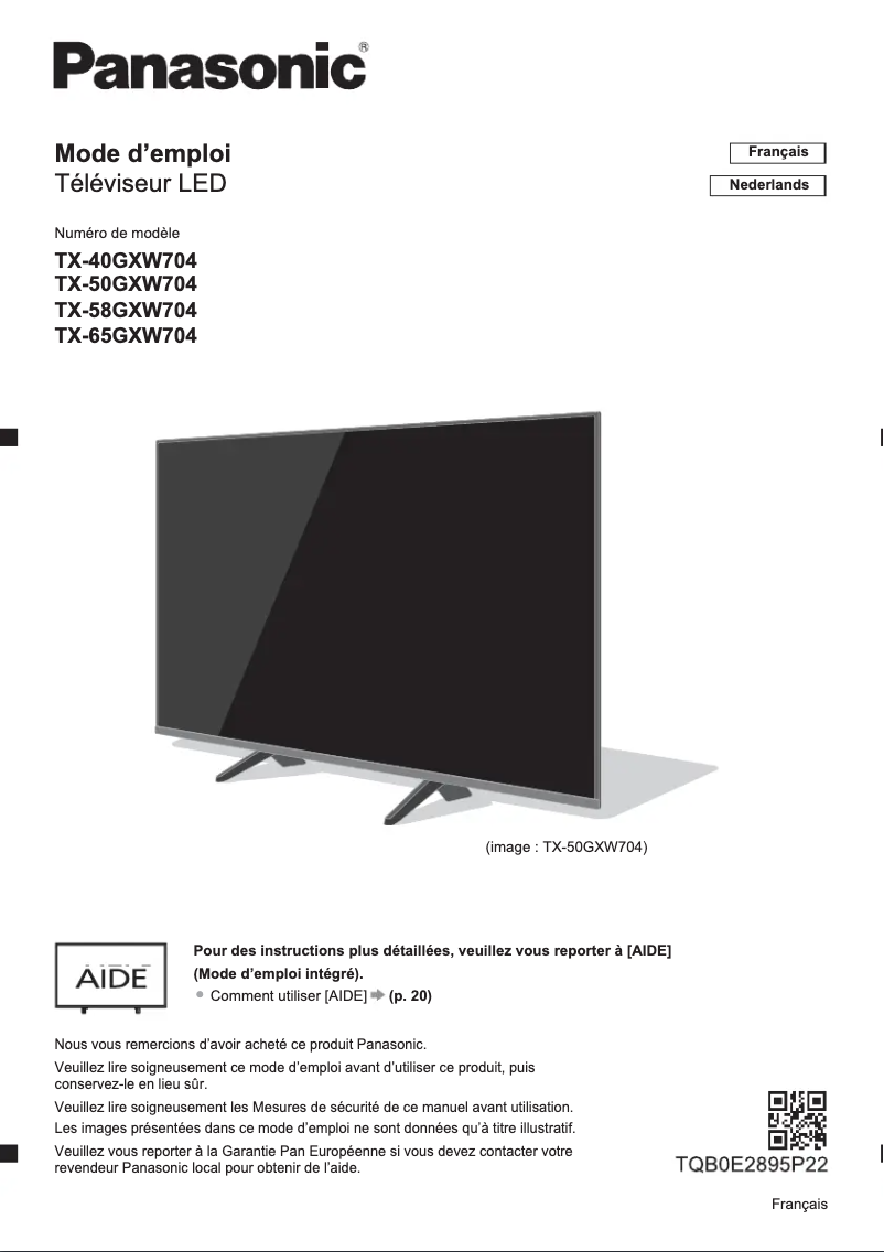 Image de la première page du manuel de l'appareil TX-40GXW704