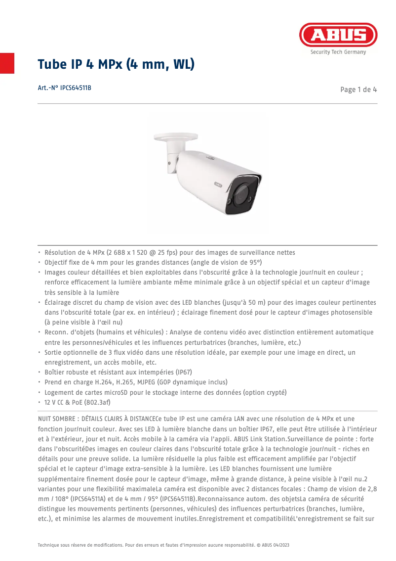 Image de la première page du manuel de l'appareil IPCS64511B