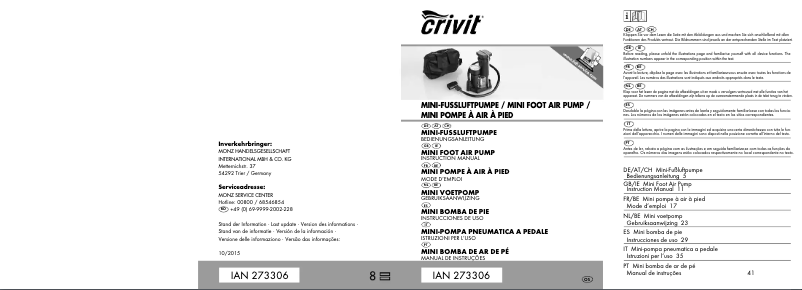 Page 1 de la notice Manuel utilisateur Crivit IAN 273306