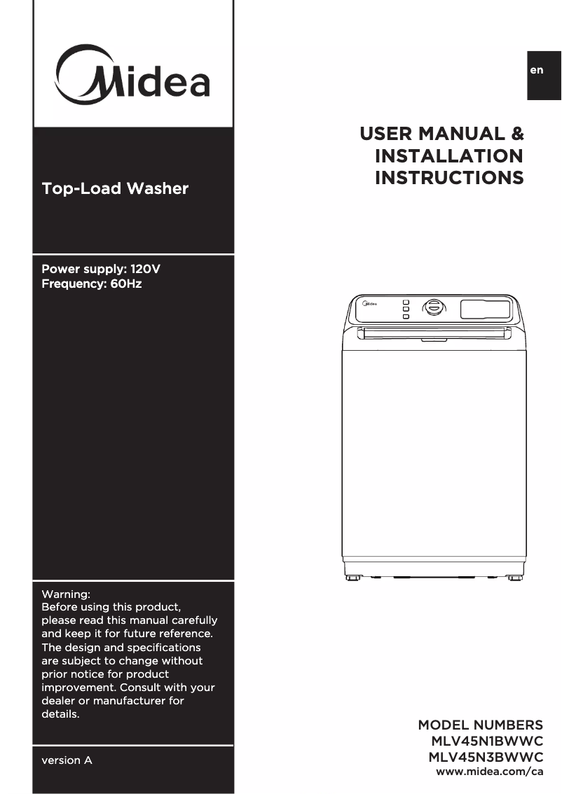 Página 1 del manual Manual de usuario Midea MLV45N1BWWC