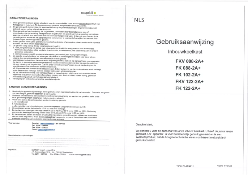 Page n°1 - Manuel utilisateur Exquisit FK 088-2A