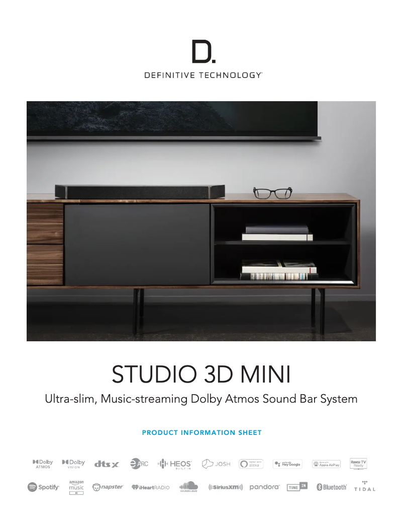 Page 1 de la notice Fiche technique Definitive Technology Studio 3D Mini